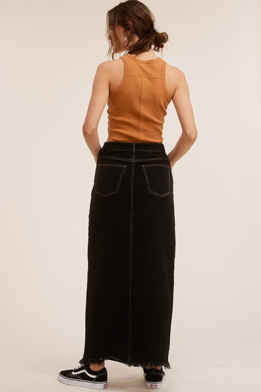 Elena Black Denim Maxi Skirt